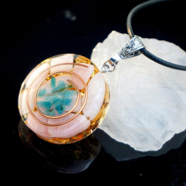#67-Handmade Aquamarine & Pink Opal ORGONITE Pendant